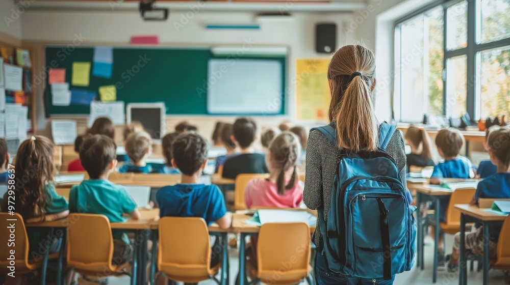 A school implementing cybersecurity measures, with teachers and students learning about online safety, secure communication, and data protection A school implementing cybersecurity measures, with teachers and students learning about online safety, secure communication, and data protection