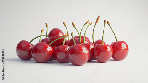 Wallpaper Mural Realistic bunch of cherries with bright red skin and stems, against a plain white background.  Torontodigital.ca
