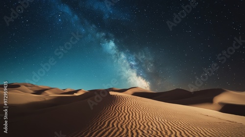 Starry night over the Gobi desert, endless dunes under a clear, starlit sky, the milky way clearly visible