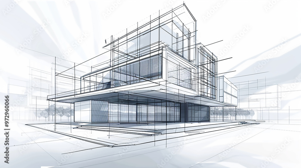 white background Modern Architecture building construction perspective design, building sketch line drawing white background Modern Architecture building construction perspective design, building sketch line drawing