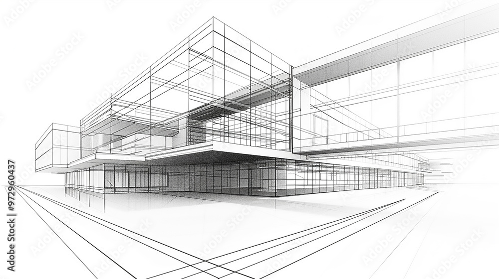 Fototapeta premium wireframe cityscape cityscape illustration background modern, design perspective, sketch landscape urban wireframe cityscape cityscape hyper