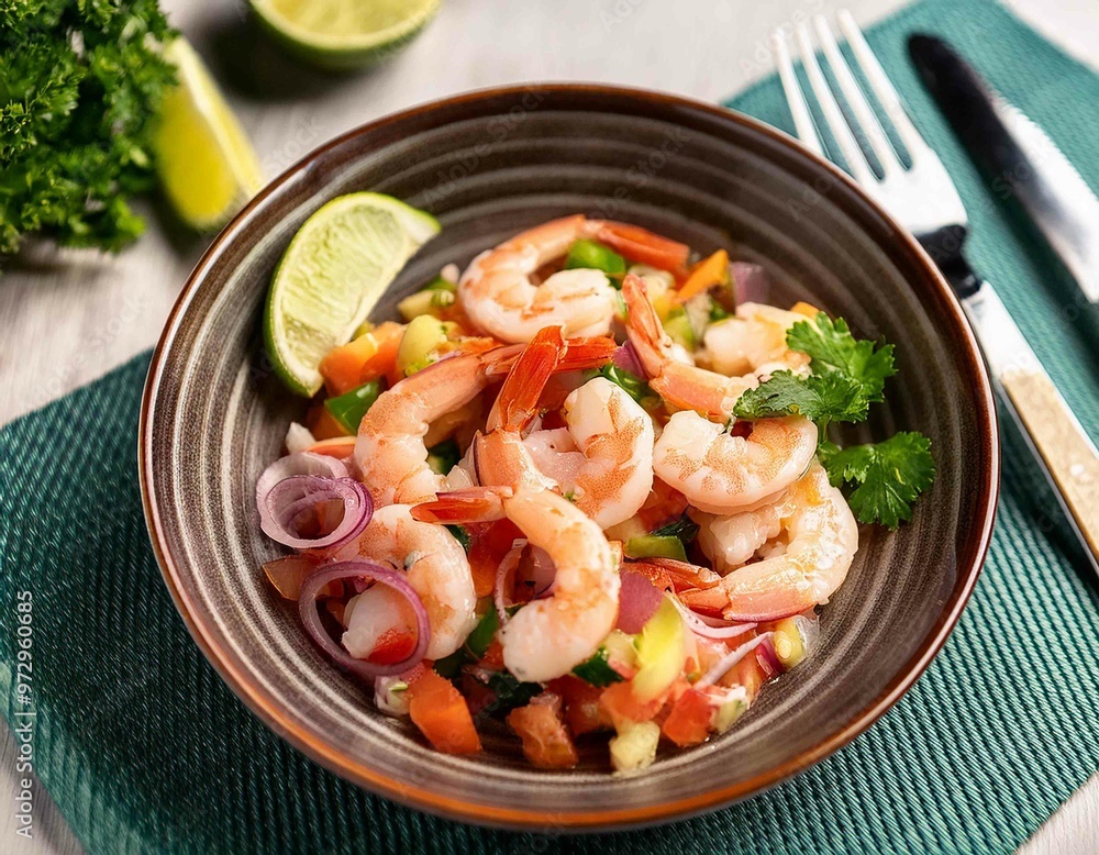delicious ceviche of shrimp with vegetables delicious ceviche of shrimp with vegetables