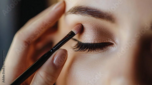 Wallpaper Mural Close-up of a makeup artist's hands applying eyeshadow to a client's eyelids.  Torontodigital.ca