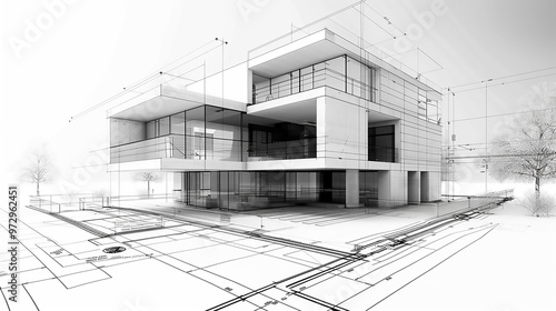 A single-story home with numerous windows and a simple design
