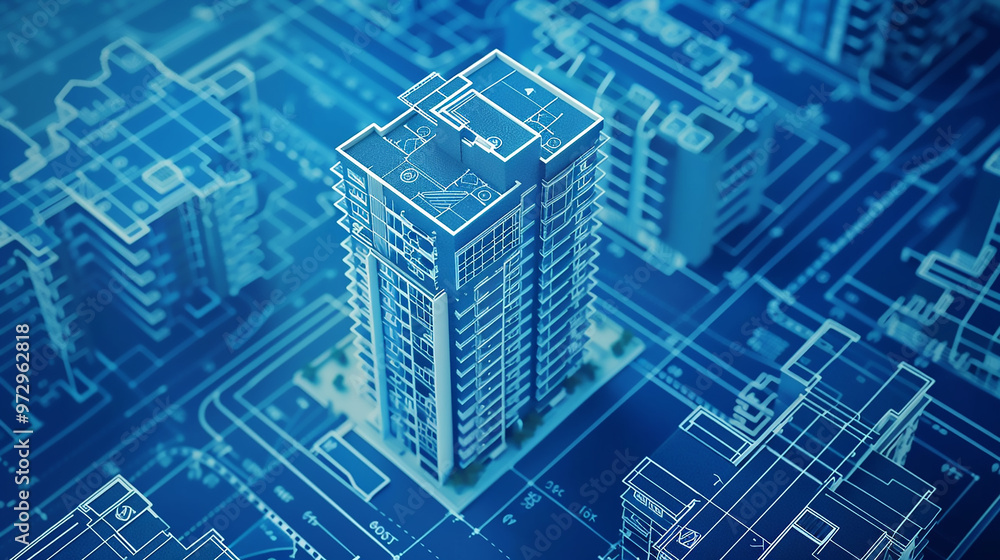 Futuristic digital house blueprint illustration showcasing advanced architectural design and technology concepts Futuristic digital house blueprint illustration showcasing advanced architectural design and technology concepts