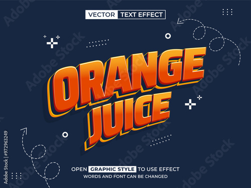 orange juice editable text, font effect, 3d text for title