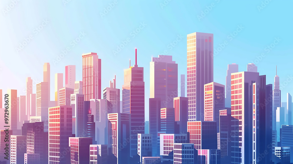 Fototapeta premium Abstract city background with mock up place in sky and wireframe waterfront Technology smart city