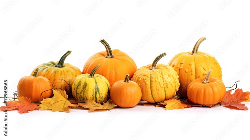 Autumnal Arrangement of Pumpkins and Leaves Autumnal Arrangement of Pumpkins and Leaves