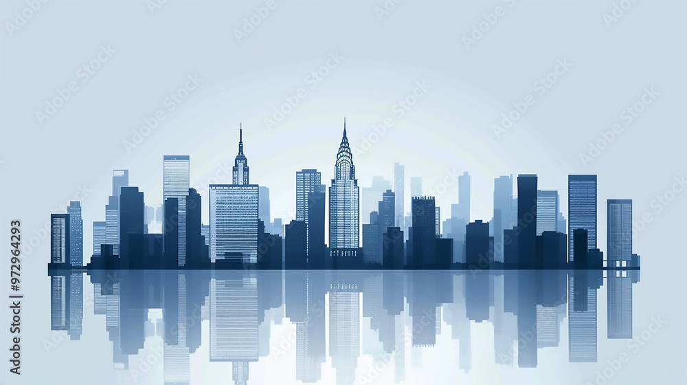 Transparent glass material urban skyline reflection illustration Transparent glass material urban skyline reflection illustration