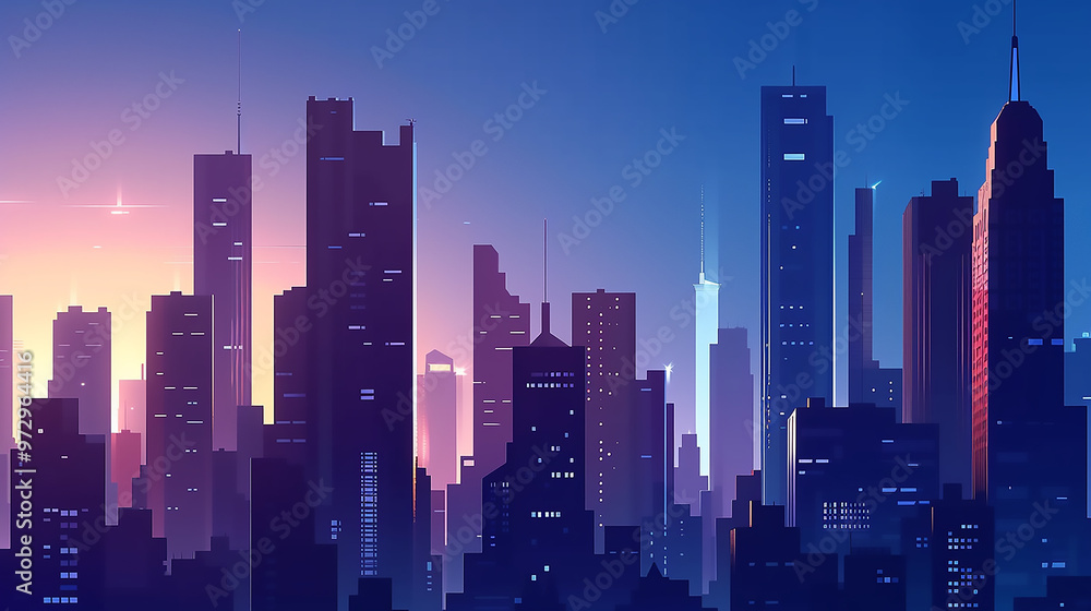 Fototapeta premium skyscrapers reflecting perfectly on the calm water below.