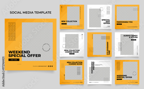 social media template banner blog fashion sale promotion. fully editable instagram and facebook square post frame puzzle organic sale poster. fresh yellow element shape vector background