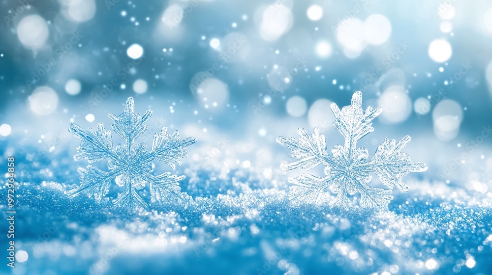 bright and glowing snowflakes in pure white, set against a light blue background, capturing the essence of winter and sunlight bright and glowing snowflakes in pure white, set against a light blue background, capturing the essence of winter and sunlight