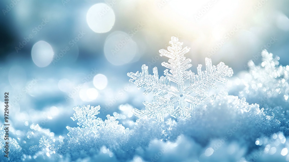 stunning pure white snowflakes shimmering in the bright sunlight on a light blue background, showcasing a serene winter ambiance stunning pure white snowflakes shimmering in the bright sunlight on a light blue background, showcasing a serene winter ambiance