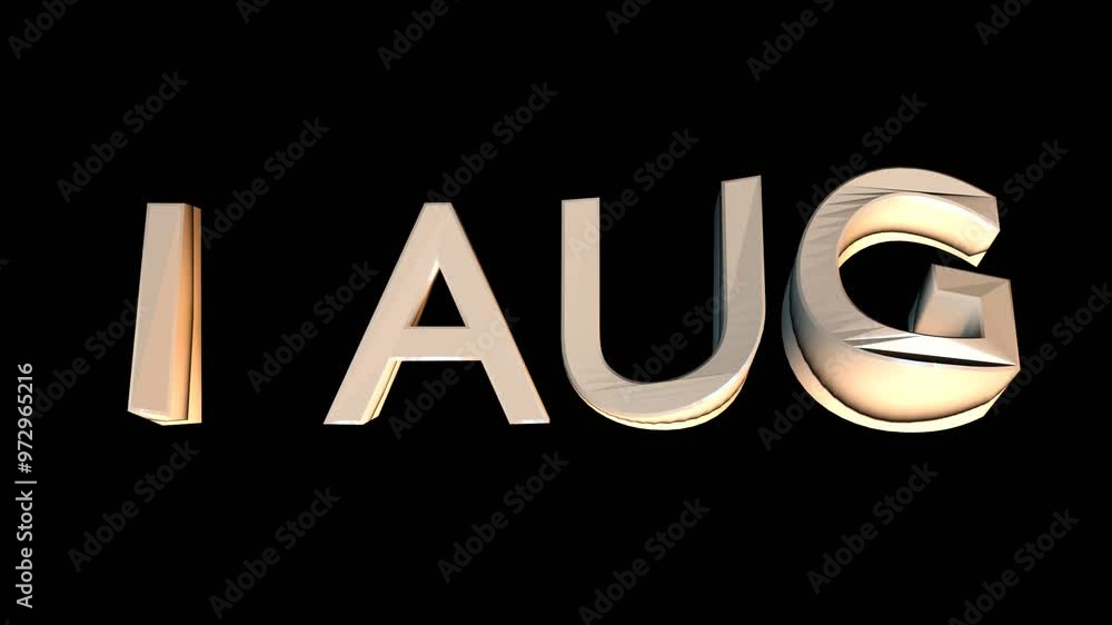 1 August animation for calendar concept isolated on black background 1 August animation for calendar concept isolated on black background