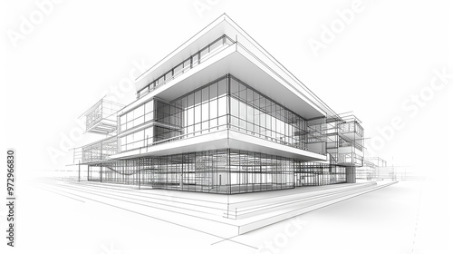 white background Modern Architecture building construction perspective design, building sketch line drawing 