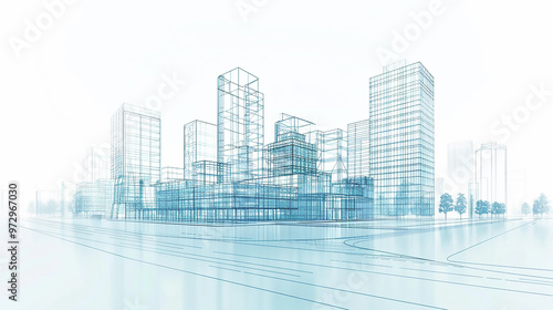 white background Modern Architecture building construction perspective design, building sketch line drawing 