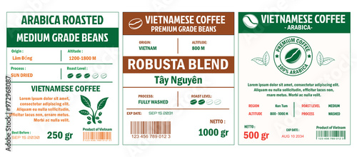 Vietnamese Coffee Labels template simple flat style in cmyk mode with two tone color.