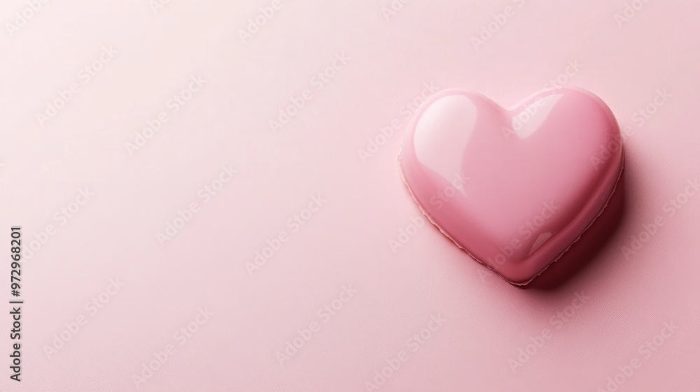 A shiny pink heart-shaped chocolate on a soft pink background, creating a minimalist and romantic aesthetic. A shiny pink heart-shaped chocolate on a soft pink background, creating a minimalist and romantic aesthetic.