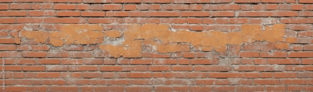 Fototapeta premium Close-up of weathered brick wall with horizontal pattern, variou