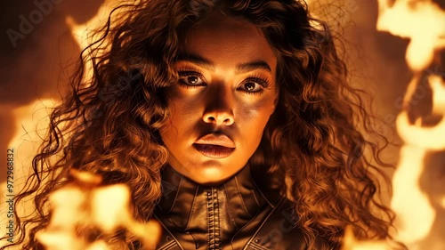 Wallpaper Mural Dynamic performance by African American artist amidst intense flames in an urban setting Torontodigital.ca