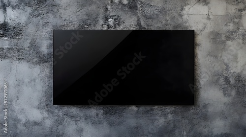 Blank black glass signplate on textured wall mockup  photo