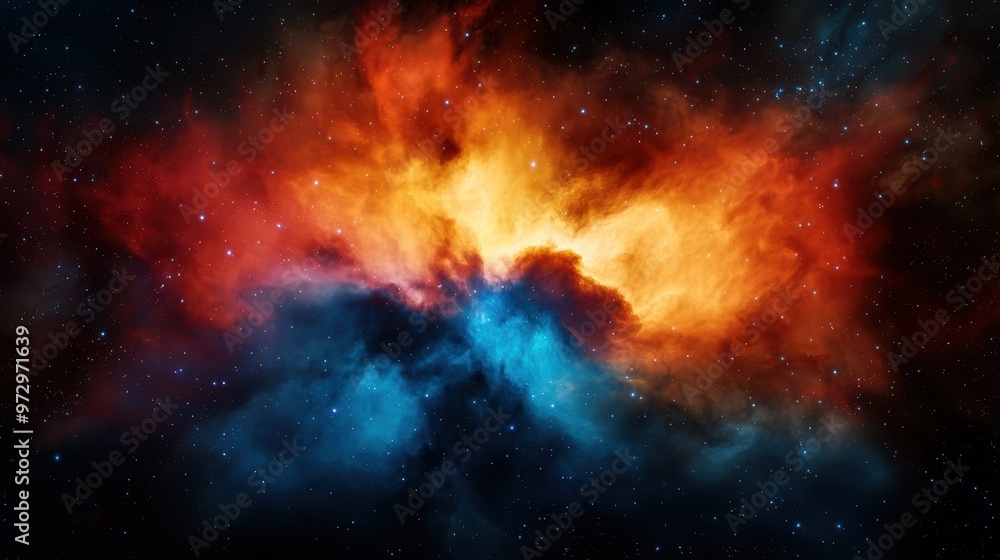 Fototapeta premium A colorful space scene with a red and blue cloud in the middle