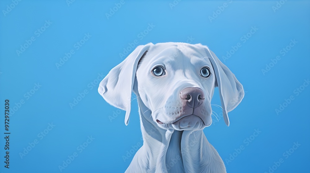 white dog portrait on blue background white dog portrait on blue background