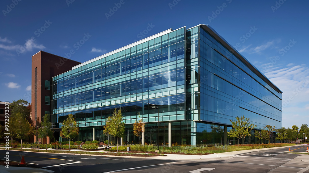 Glas architectural formsModern glass office building with reflections Glas architectural formsModern glass office building with reflections