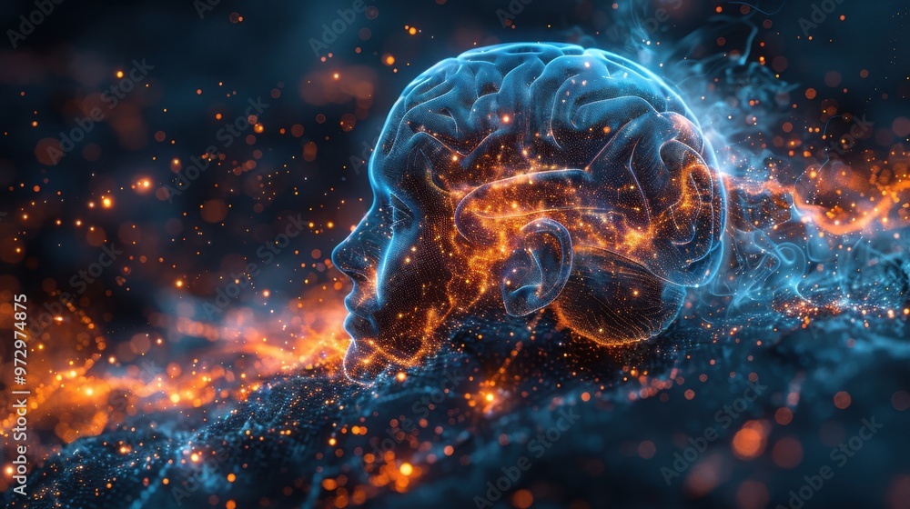 Vivid Neurological Activity in Brain Simulation Illustration Vivid Neurological Activity in Brain Simulation Illustration
