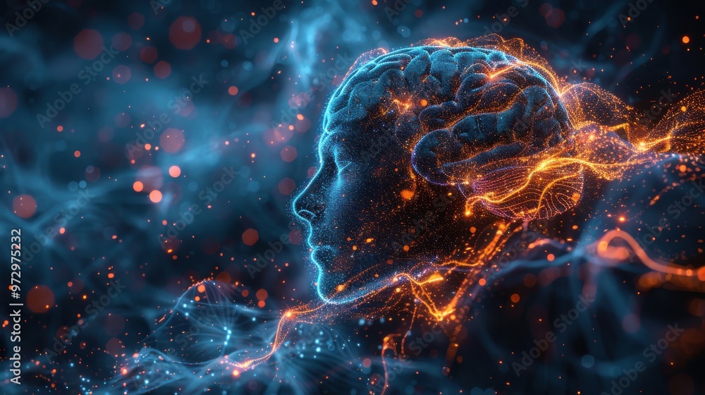 Vivid Neurological Activity in Brain Simulation Illustration Vivid Neurological Activity in Brain Simulation Illustration