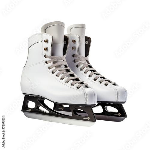 Pair of Classic White Ice Skates with Black Blades for Ice Sports