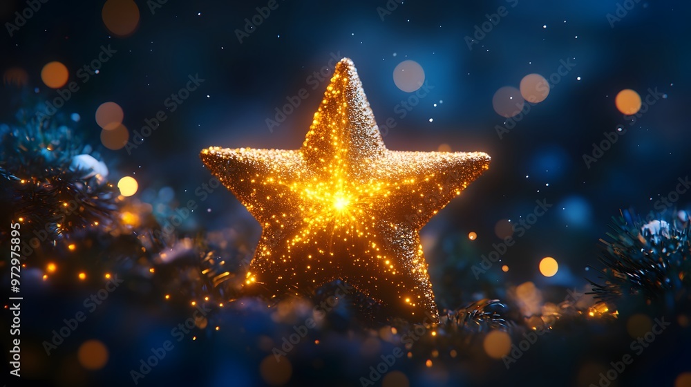 Gold stars sparkling on a dark background, perfect for a festive holiday decoration. Gold stars sparkling on a dark background, perfect for a festive holiday decoration.