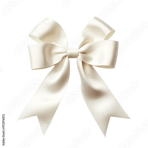 Elegant Decorative White Satin Bow with Flowing Ribbons.