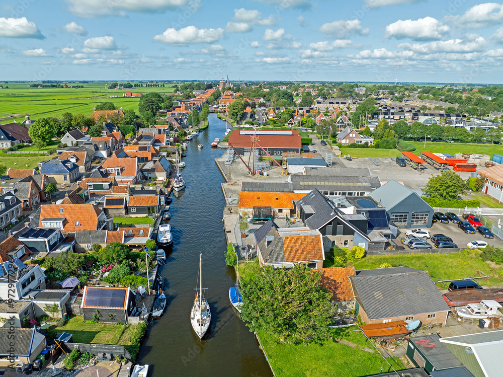 Φωτογραφία Aerial from the historical city Workum in Friesland the Netherlands