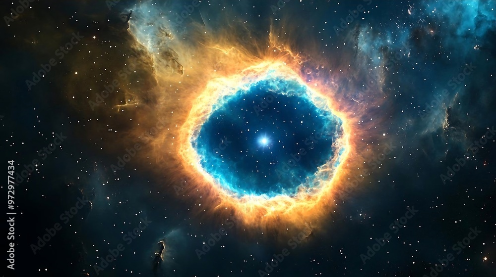 Cosmic Nebula with Bright Star and Glowing Gas Clouds Cosmic Nebula with Bright Star and Glowing Gas Clouds