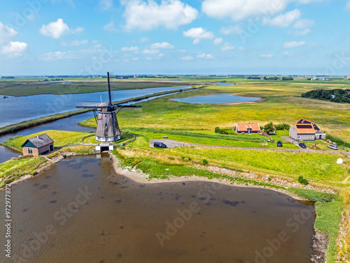 Fotografie Aerial from windmill Het Noorden near Oosterend on Texel island in the Netherlan