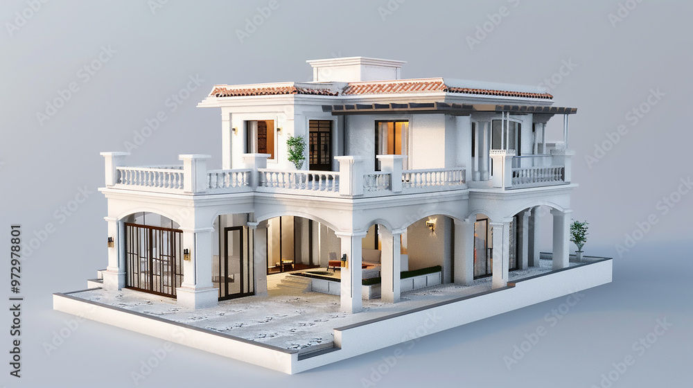 white background, single object a layered model of a house on solid white background, single object a layered model of a house on solid