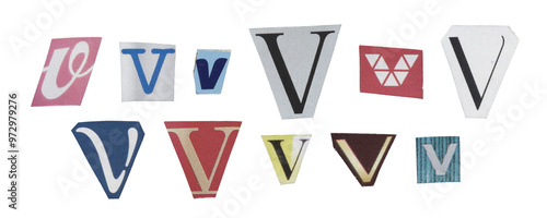 Set of isolated cut-out letter “V” from magazines on a transparent background, retro y2k style Free Download Set of isolated cut-out letter “V” from magazines on a transparent background, retro y2k style - GFXLoad