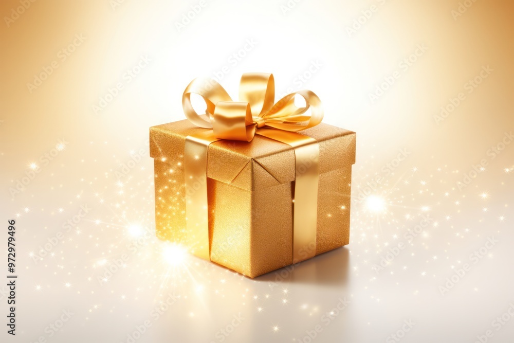 A magical golden gift box emitting a soft, ethereal glow A magical golden gift box emitting a soft, ethereal glow