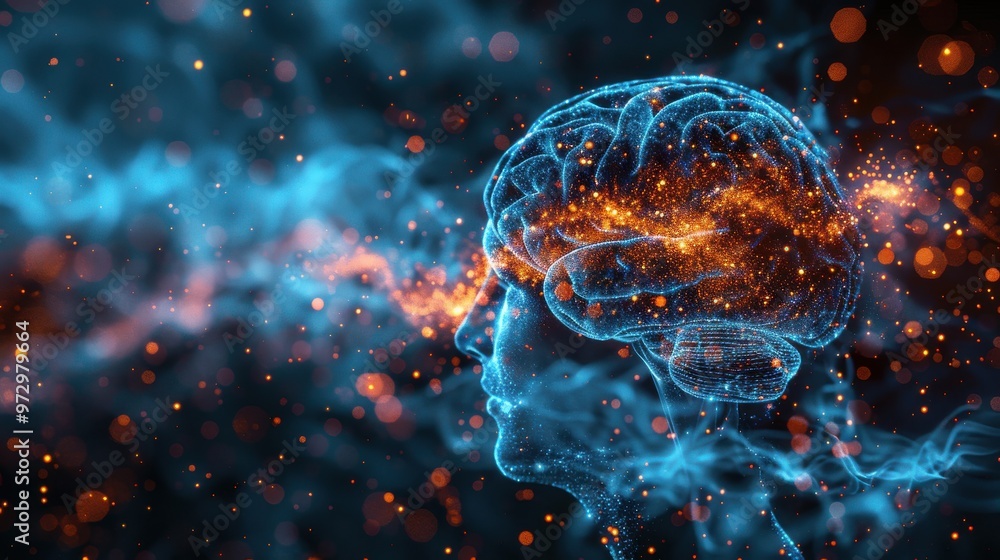 Vivid Neurological Activity in Brain Simulation Illustration Vivid Neurological Activity in Brain Simulation Illustration