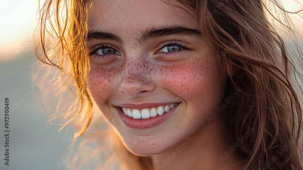 Realistic depiction of a teenage girl smiling, showcasing a healthy, glowing complexion and natural makeup, with a modern, minimal background. Realistic depiction of a teenage girl smiling, showcasing a healthy, glowing complexion and natural makeup, with a modern, minimal background.