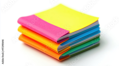 Colorful sticky notes stacked together create vibrant and organized workspace. These notes are perfect for jotting down reminders, tasks, and ideas, enhancing productivity and creativity