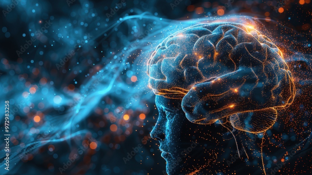 Vivid Neurological Activity in Brain Simulation Illustration Vivid Neurological Activity in Brain Simulation Illustration