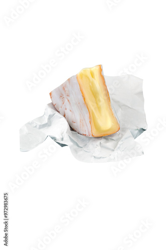 Piece of Camembert Brie soft cheese isolated without background