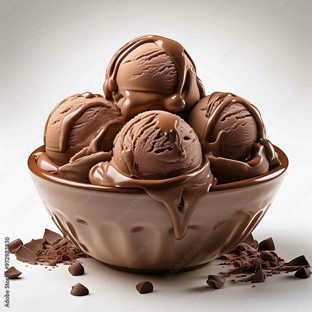 chocolate ice cream scoops in the bowl closeup isolated on white background chocolate ice cream scoops in the bowl closeup isolated on white background
