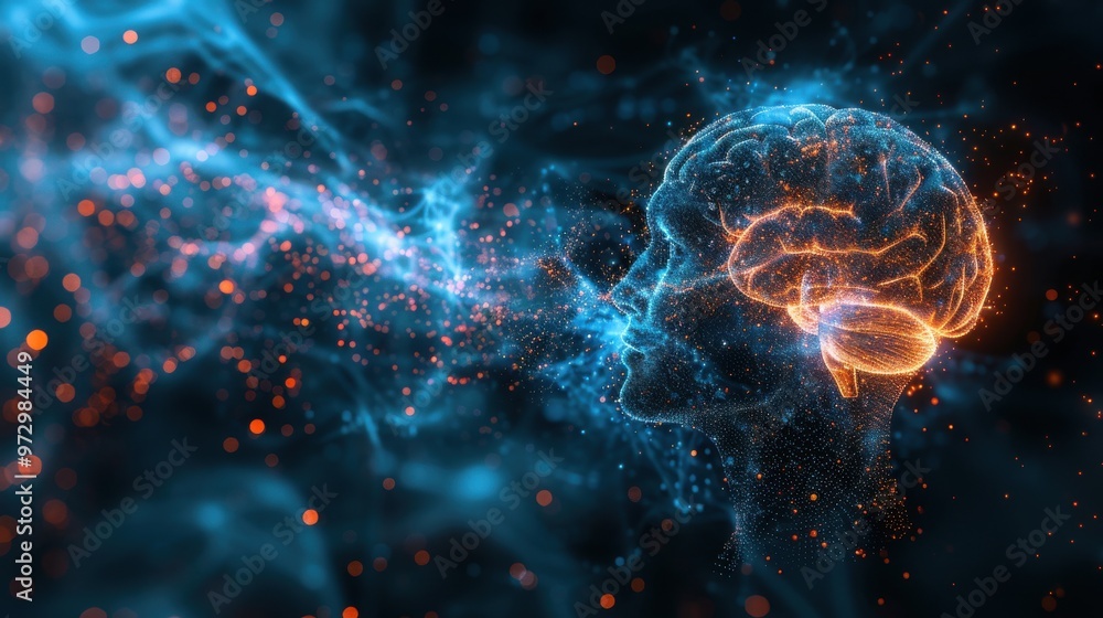 Vivid Neurological Activity in Brain Simulation Illustration Vivid Neurological Activity in Brain Simulation Illustration
