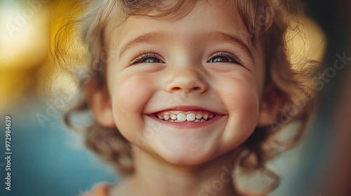 portrait of a healthy happy child with a funny smiling face, joyful expression and lovely innocence captured in a playful moment photo