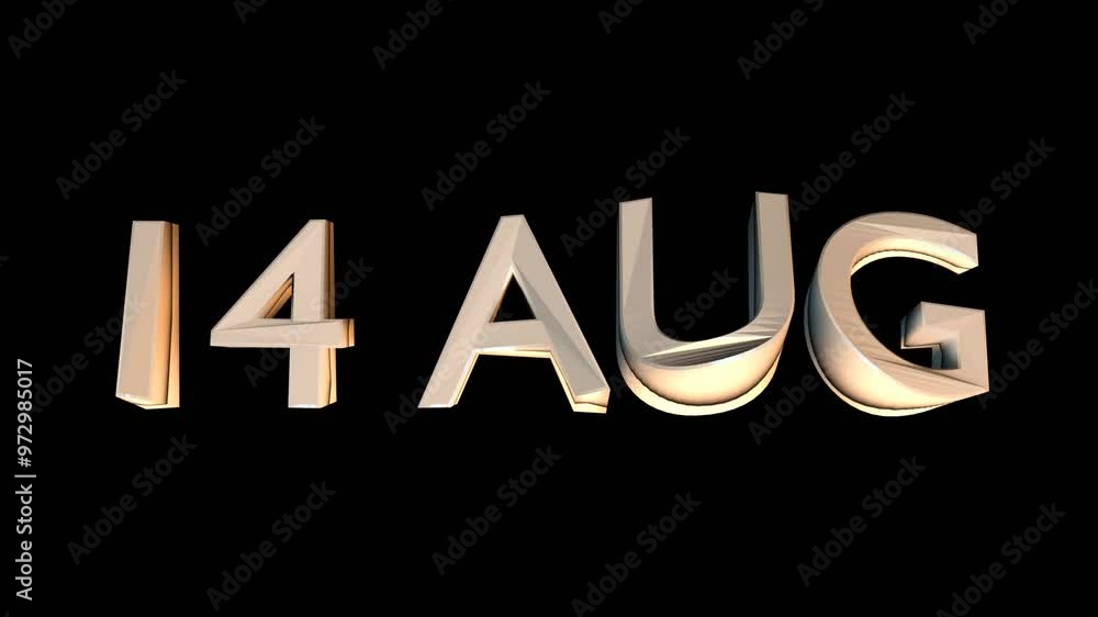 14 August animation for calendar concept isolated on black background 14 August animation for calendar concept isolated on black background