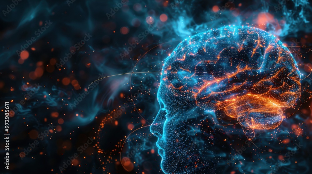 Vivid Neurological Activity in Brain Simulation Illustration Vivid Neurological Activity in Brain Simulation Illustration