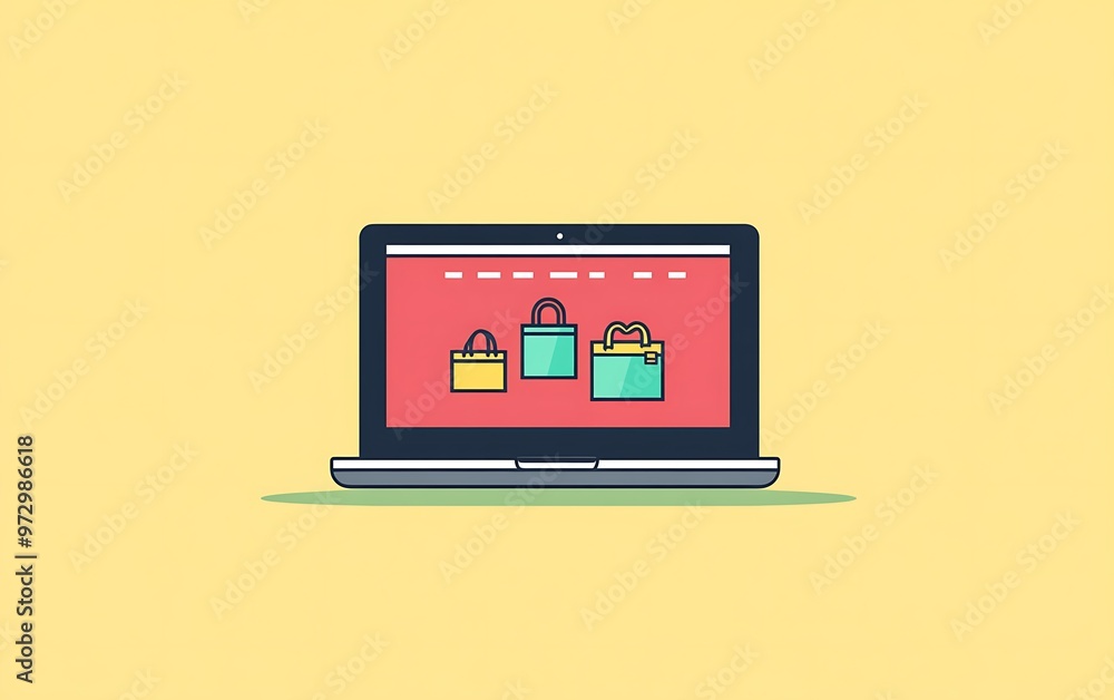 Modern Flat Vector Illustration of Laptop Screen Showing Black Friday Deals with Simple Colors and Clean Lines Modern Flat Vector Illustration of Laptop Screen Showing Black Friday Deals with Simple Colors and Clean Lines